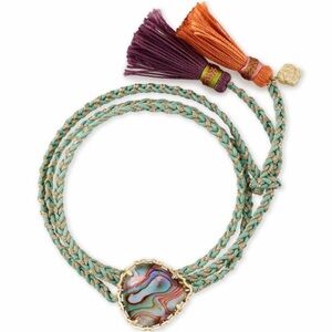 Kendra Scott Kenzie Gold Nude Abalone Green Cord Wrap Tassel Friendship Bracelet